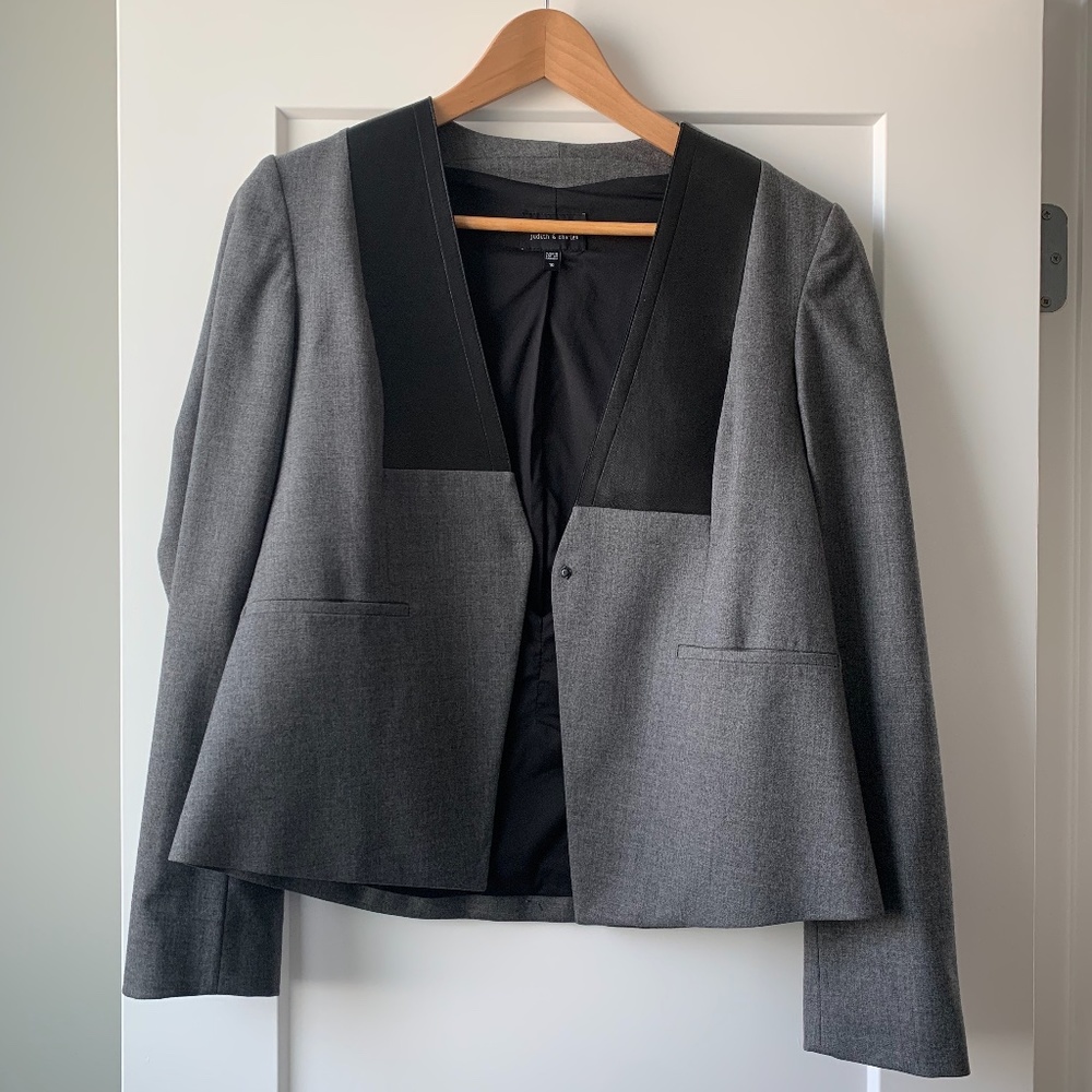 Judith and Charles grey wool and leather blazer